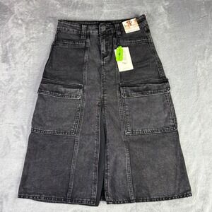 Sincerely Jules Cargo Midi Skirt Women 3/26 Black Denim Repreve Utility Slit NWT